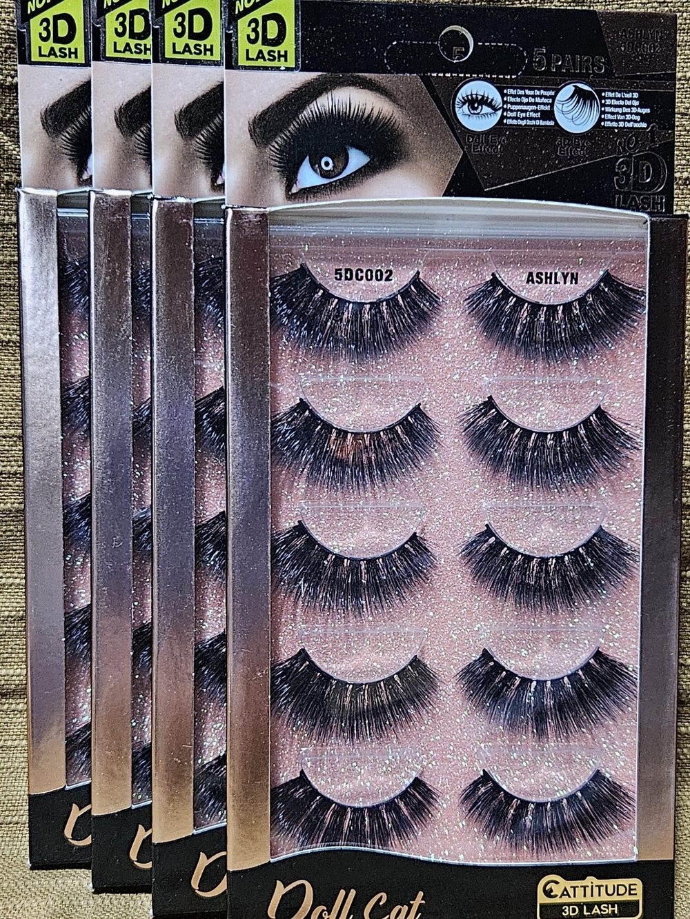 Ashlyn 3D False Eyelashes - Black (5 Pairs + 4 Packs)